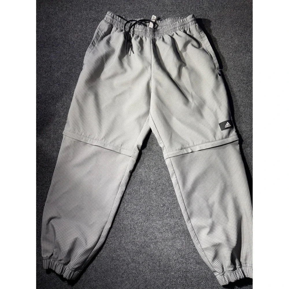 Adidas Mens Zip Off Convertible Track Pants Grey Grid Joggers S94795 Large